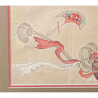 19th Century Japanese Woodblock Print Depicting a Ceremonial Tassel and Fan
