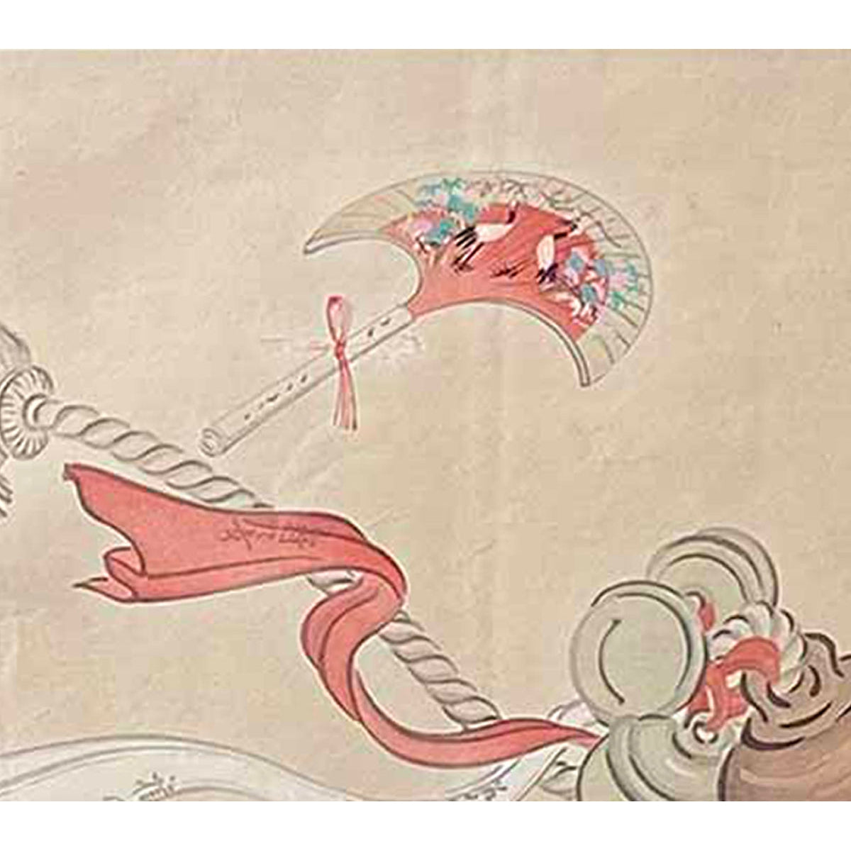 19th Century Japanese Woodblock Print Depicting a Ceremonial Tassel and Fan-4. Asian &amp; Chinese Furniture, Art, Antiques, Vintage Home Décor for sale at FEA Home