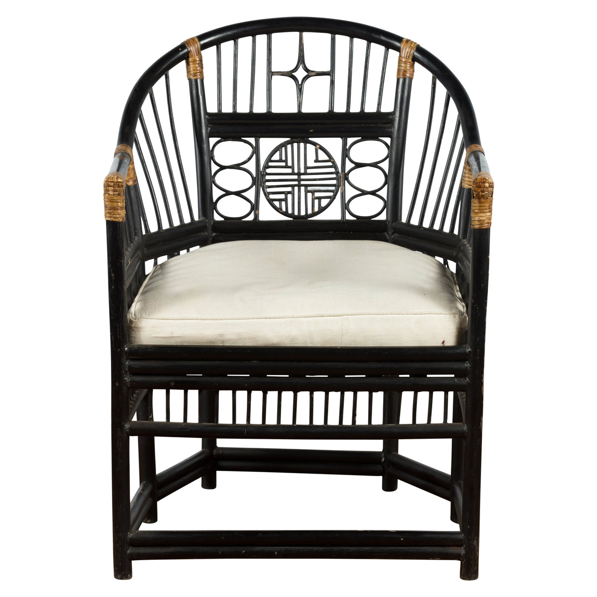 Burmese 19th Century Horseshoe Back Chair with Bamboo Fretwork Geometric Motifs-1. Asian & Chinese Furniture, Art, Antiques, Vintage Home Décor for sale at FEA Home