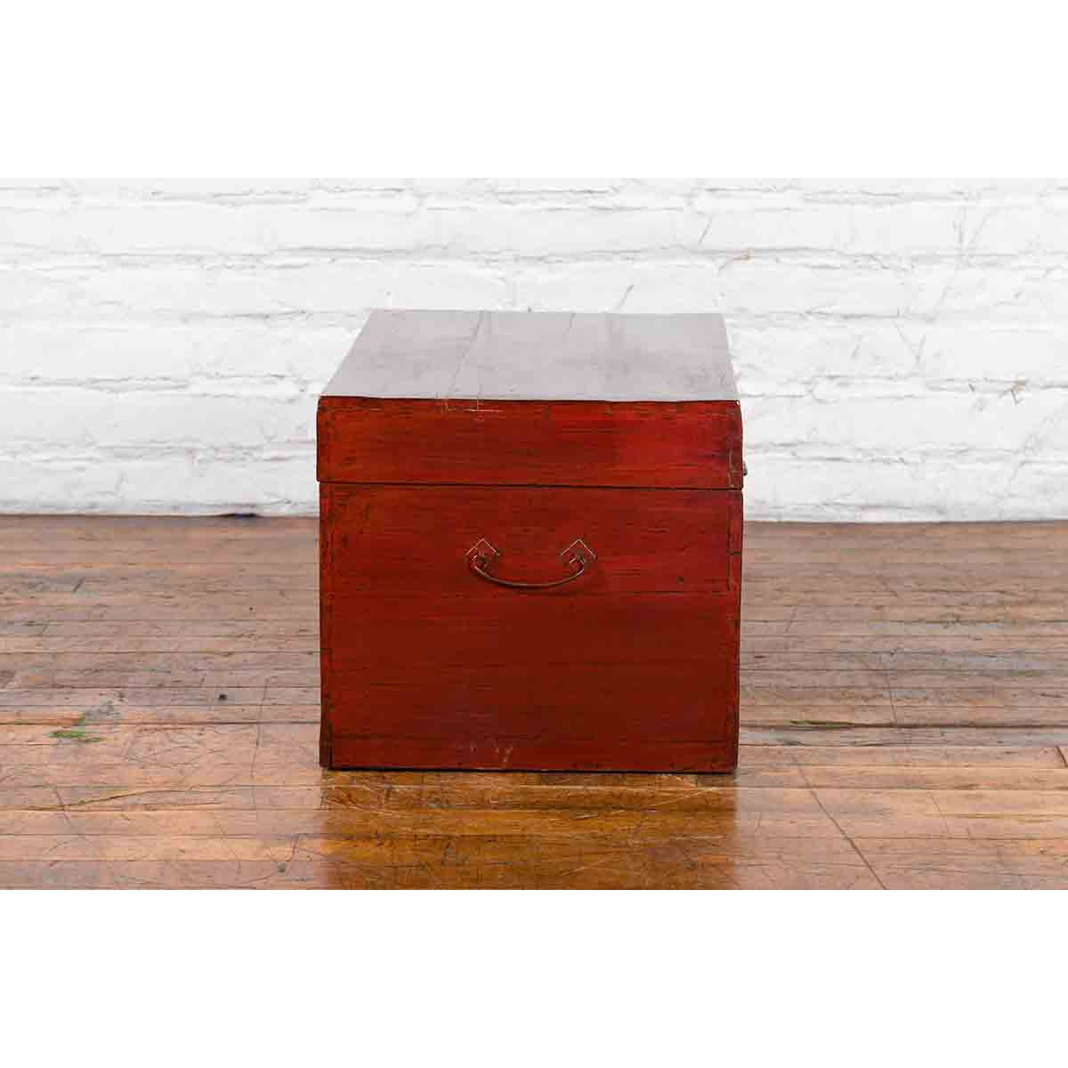 Chinese Red Lacquered Trunk with Butterfly Hardware and Court Scenes-YN7437-13. Asian & Chinese Furniture, Art, Antiques, Vintage Home Décor for sale at FEA Home