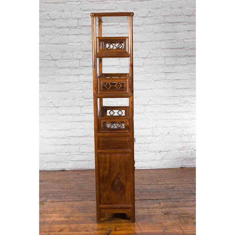 Chinese Early 20th Century Bookcase with Open Shelves, Drawer and Carved Doors-YN7440-15. Asian & Chinese Furniture, Art, Antiques, Vintage Home Décor for sale at FEA Home