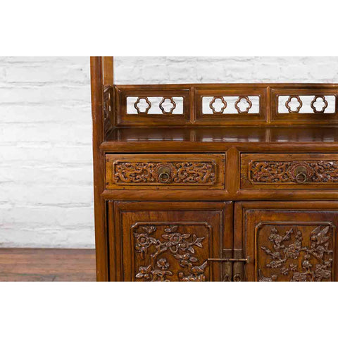 Chinese Early 20th Century Bookcase with Open Shelves, Drawer and Carved Doors-YN7440-10. Asian & Chinese Furniture, Art, Antiques, Vintage Home Décor for sale at FEA Home