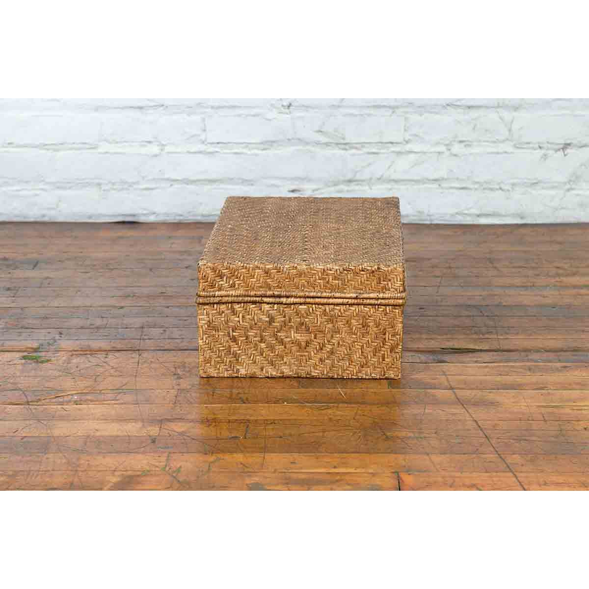Vintage Chinese Rattan over Wood Rectangular Box or Low Side Table-11. Asian & Chinese Furniture, Art, Antiques, Vintage Home Décor for sale at FEA Home