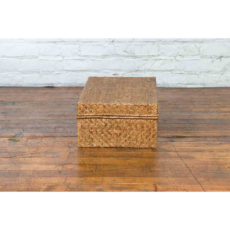 Vintage Chinese Rattan over Wood Rectangular Box or Low Side Table