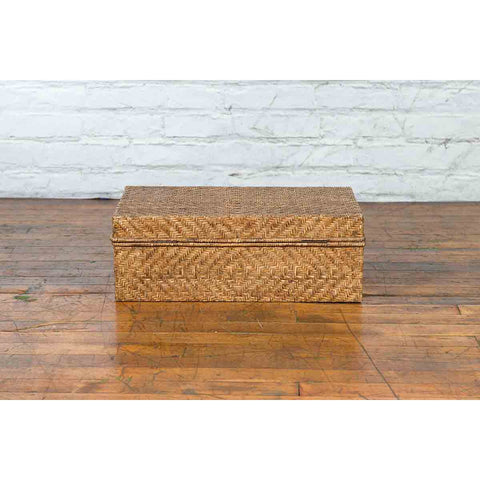 Vintage Chinese Rattan over Wood Rectangular Box or Low Side Table