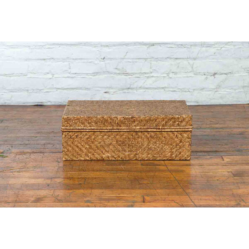 Vintage Chinese Rattan over Wood Rectangular Box or Low Side Table