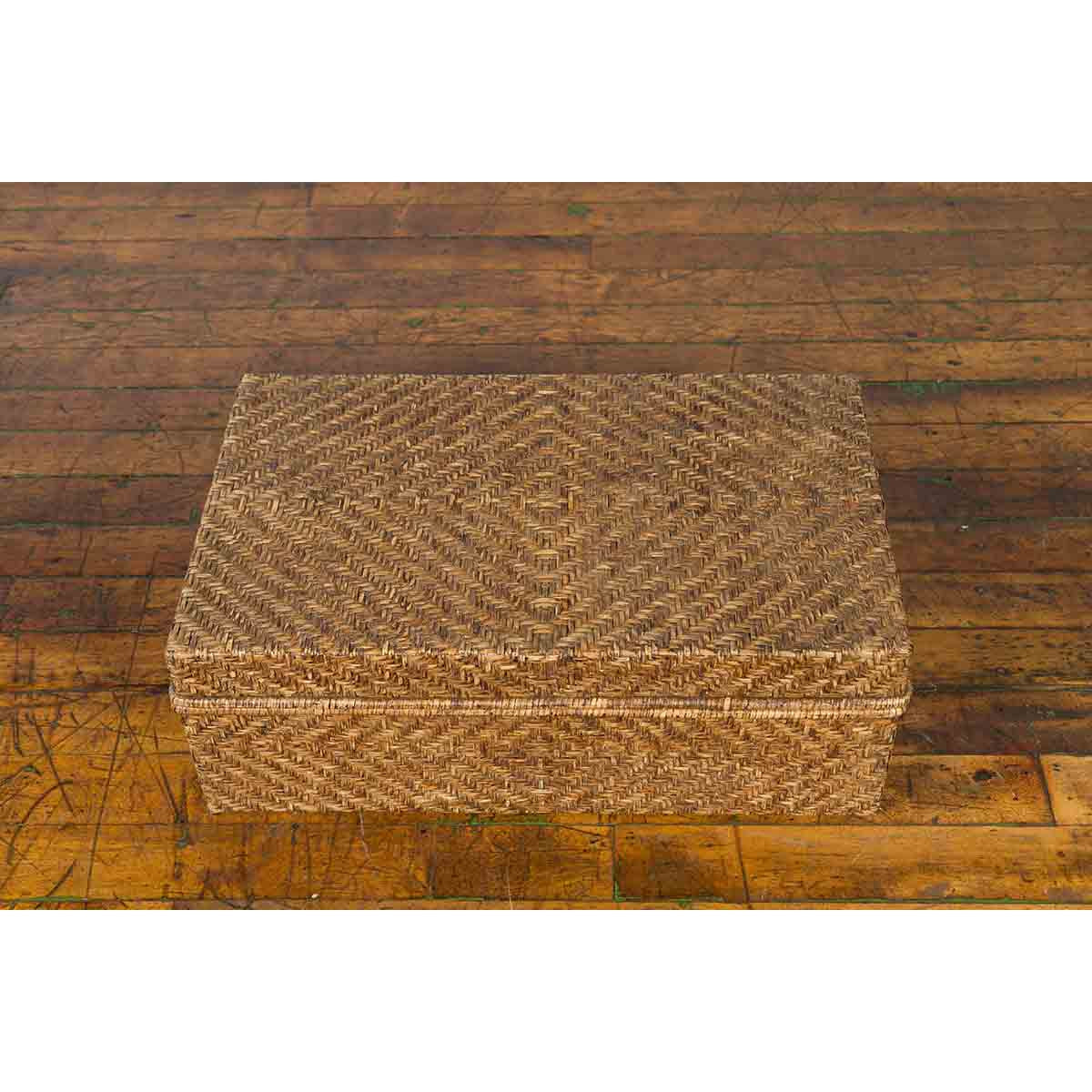 Vintage Chinese Rattan over Wood Rectangular Box or Low Side Table-7. Asian &amp; Chinese Furniture, Art, Antiques, Vintage Home Décor for sale at FEA Home