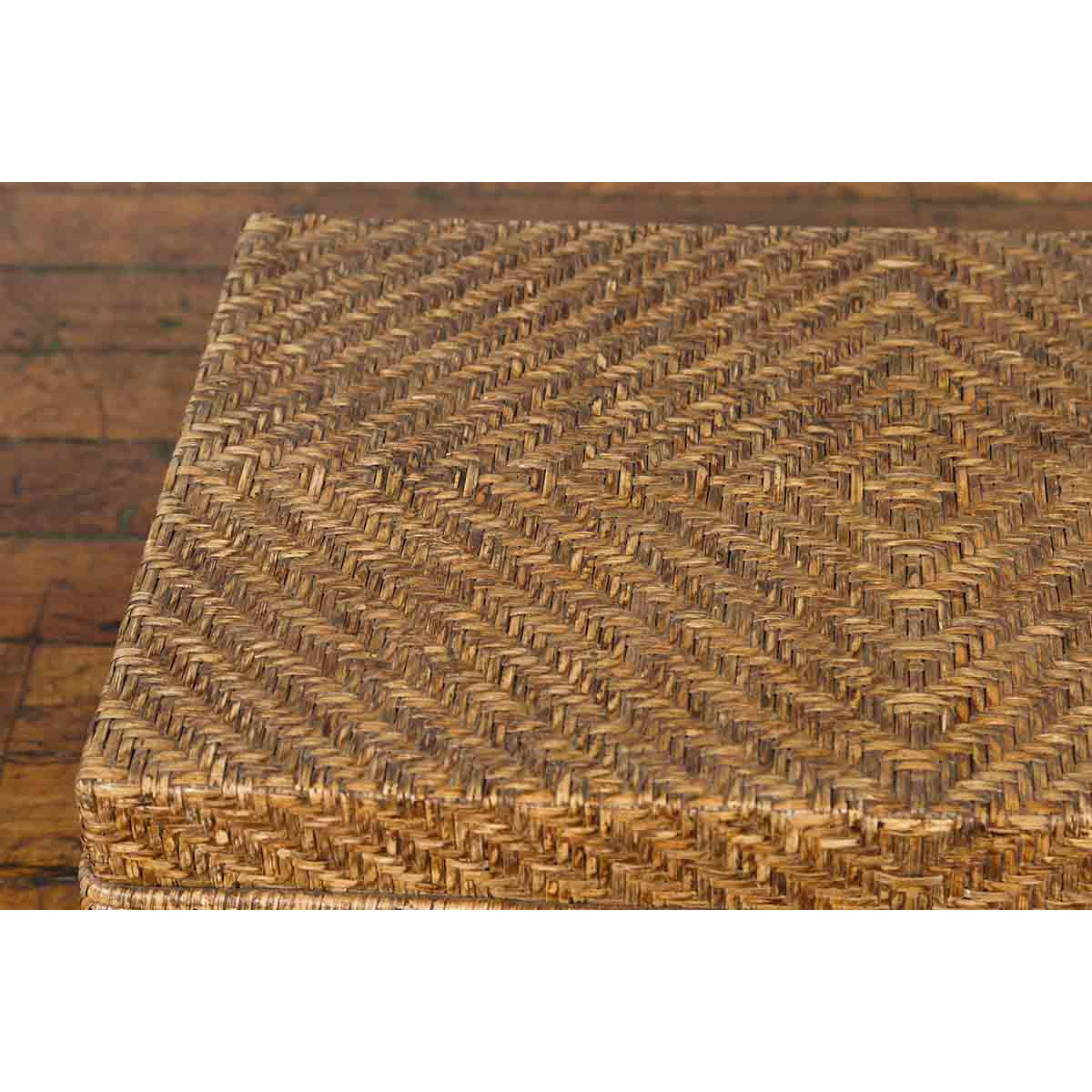 Vintage Chinese Rattan over Wood Rectangular Box or Low Side Table-8. Asian & Chinese Furniture, Art, Antiques, Vintage Home Décor for sale at FEA Home