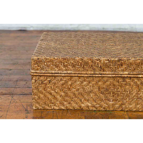 Vintage Chinese Rattan over Wood Rectangular Box or Low Side Table