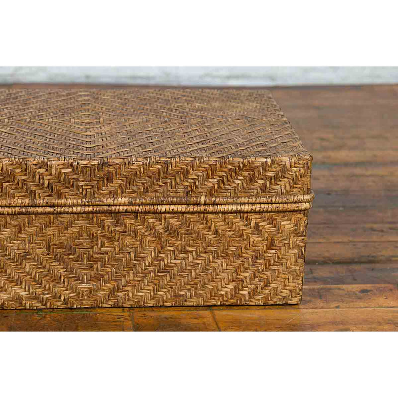 Vintage Chinese Rattan over Wood Rectangular Box or Low Side Table