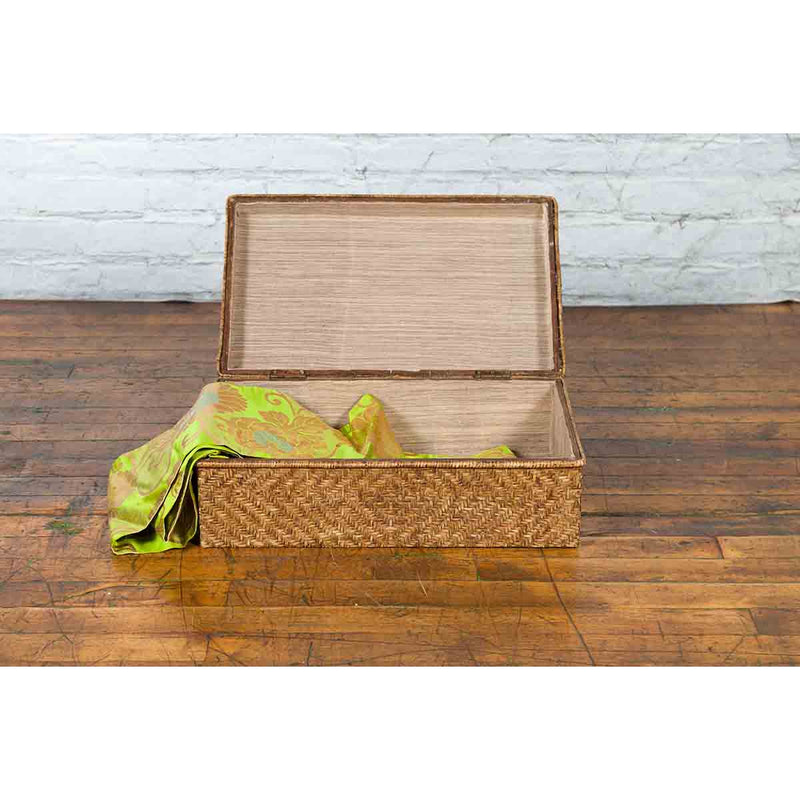 Vintage Chinese Rattan over Wood Rectangular Box or Low Side Table