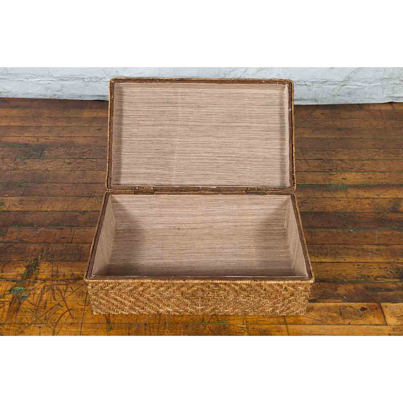 Vintage Chinese Rattan over Wood Rectangular Box or Low Side Table