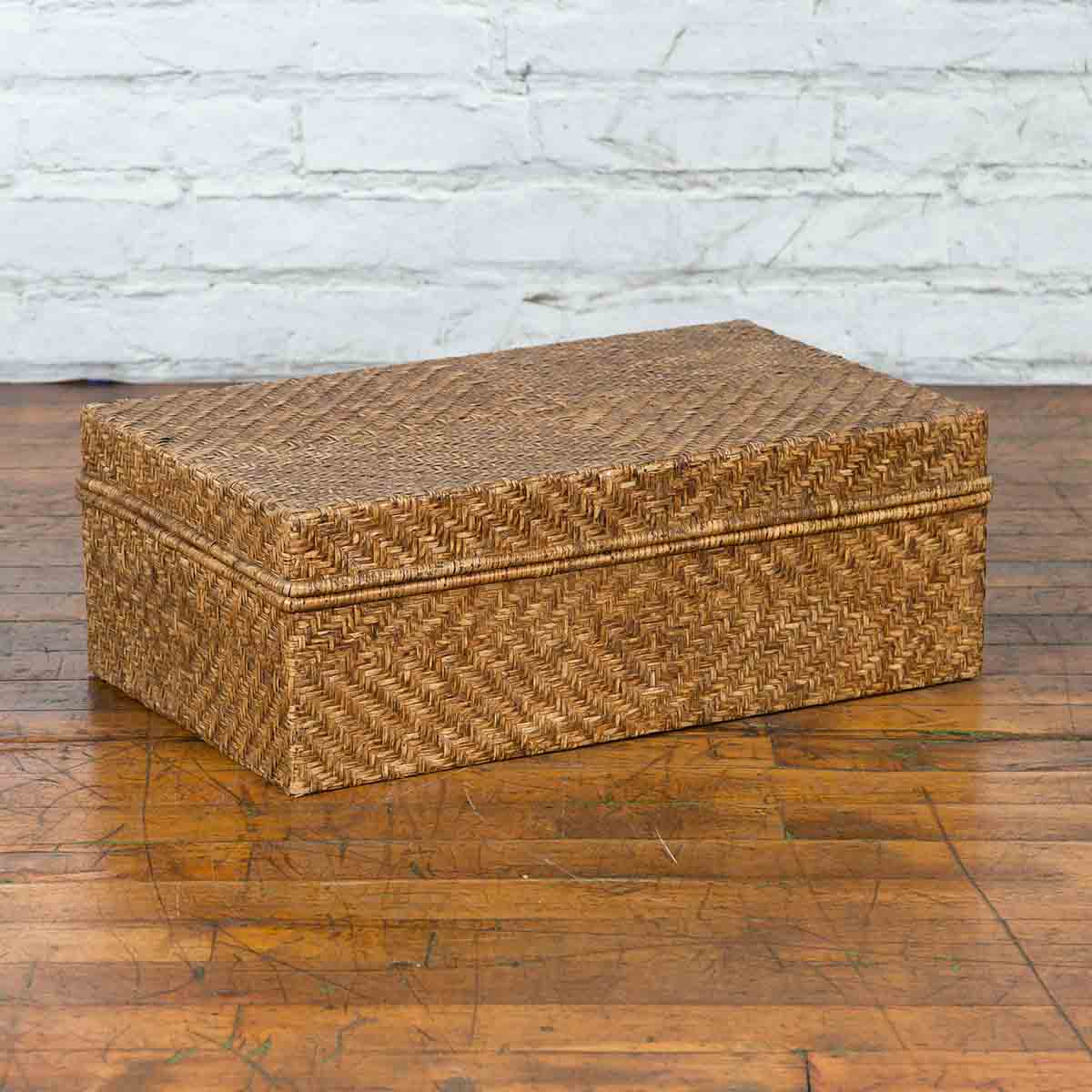 Vintage Chinese Rattan over Wood Rectangular Box or Low Side Table-2. Asian & Chinese Furniture, Art, Antiques, Vintage Home Décor for sale at FEA Home