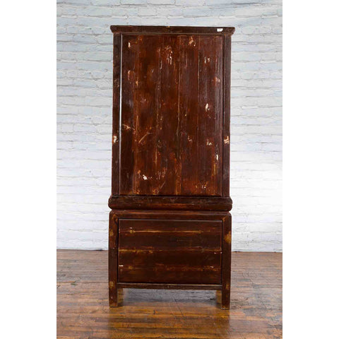 Qing Dynasty 19th Century Red Lacquer Compound Cabinet with Raised Panels-YN7450-7. Asian & Chinese Furniture, Art, Antiques, Vintage Home Décor for sale at FEA Home