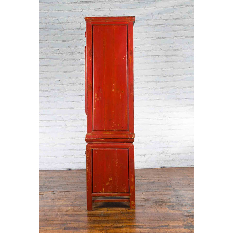 Qing Dynasty 19th Century Red Lacquer Compound Cabinet with Raised Panels-YN7450-8. Asian & Chinese Furniture, Art, Antiques, Vintage Home Décor for sale at FEA Home