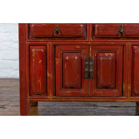 Qing Dynasty 19th Century Red Lacquer Compound Cabinet with Raised Panels-YN7450-13. Asian & Chinese Furniture, Art, Antiques, Vintage Home Décor for sale at FEA Home
