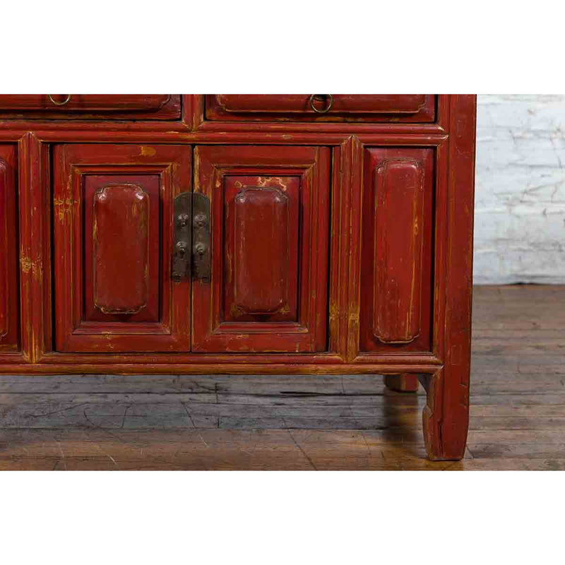 Qing Dynasty 19th Century Red Lacquer Compound Cabinet with Raised Panels-YN7450-5. Asian & Chinese Furniture, Art, Antiques, Vintage Home Décor for sale at FEA Home