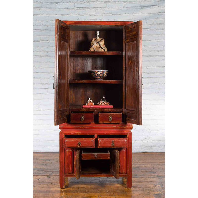 Qing Dynasty 19th Century Red Lacquer Compound Cabinet with Raised Panels-YN7450-4. Asian & Chinese Furniture, Art, Antiques, Vintage Home Décor for sale at FEA Home