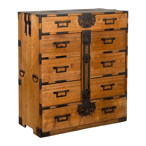 Japanese 19th Century Meiji Tansu Traveling Chest with Multiple Drawers - Antique Chinese and Vintage Asian Furniture for Sale at FEA Home