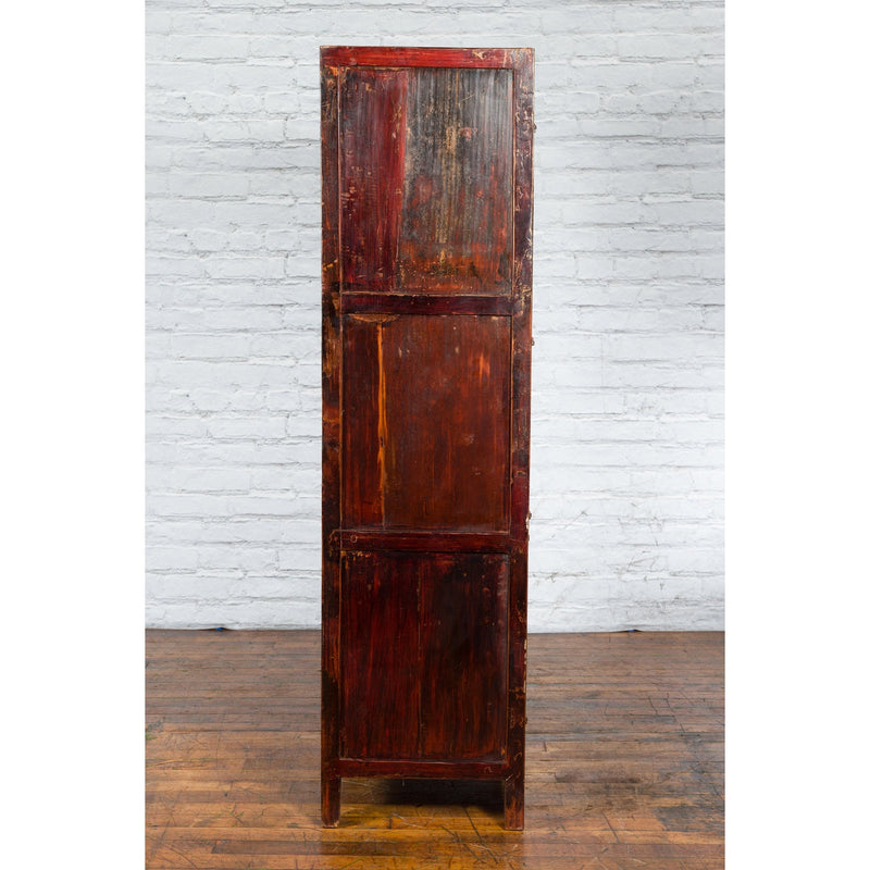Chinese Qing Dynasty 19th Century Red Lacquer Cabinet with Butterfly Décor-YN7452-13. Asian & Chinese Furniture, Art, Antiques, Vintage Home Décor for sale at FEA Home