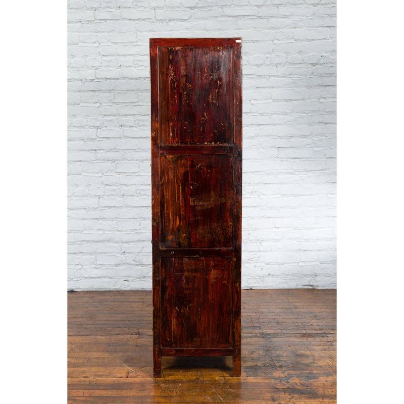Chinese Qing Dynasty 19th Century Red Lacquer Cabinet with Butterfly Décor-YN7452-15. Asian & Chinese Furniture, Art, Antiques, Vintage Home Décor for sale at FEA Home