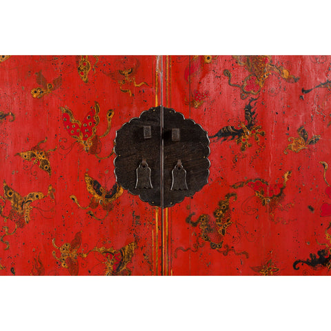 Chinese Qing Dynasty 19th Century Red Lacquer Cabinet with Butterfly Décor-YN7452-6. Asian & Chinese Furniture, Art, Antiques, Vintage Home Décor for sale at FEA Home