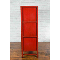 Qing Dynasty Red Lacquer 19th Century Cabinet with Gilded Chinoiserie Décor