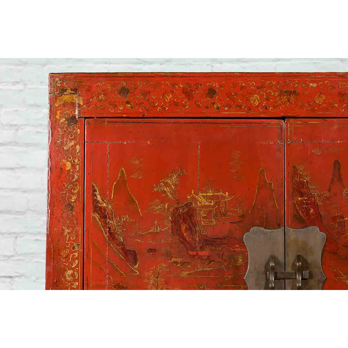 Qing Dynasty Red Lacquer 19th Century Cabinet with Gilded Chinoiserie Décor-6. Asian &amp; Chinese Furniture, Art, Antiques, Vintage Home Décor for sale at FEA Home
