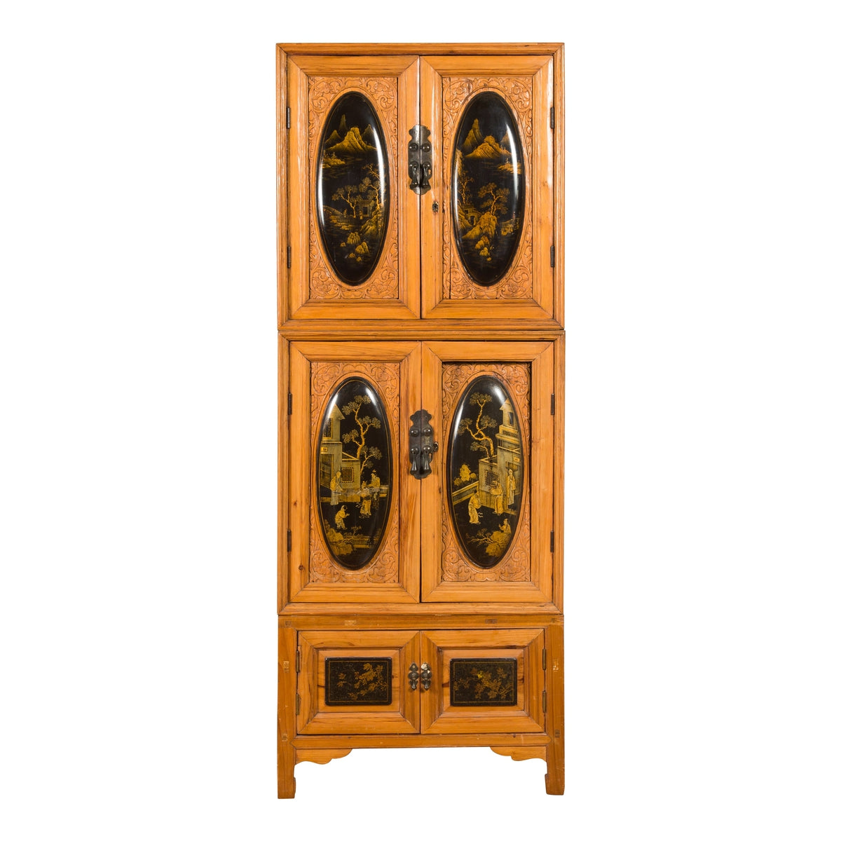 Tall Chinese 19th Century Qing Dynasty Wooden Cabinet with Chinoiserie Panels-1. Asian & Chinese Furniture, Art, Antiques, Vintage Home Décor for sale at FEA Home