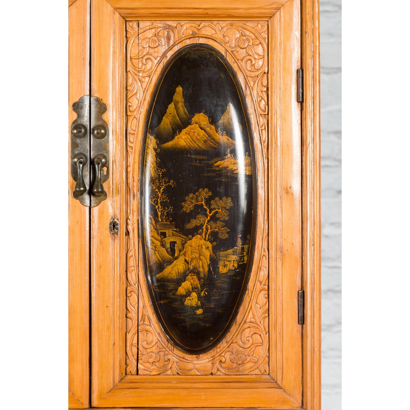 Tall Chinese 19th Century Qing Dynasty Wooden Cabinet with Chinoiserie Panels - Antique Chinese and Vintage Asian Furniture for Sale at FEA Home