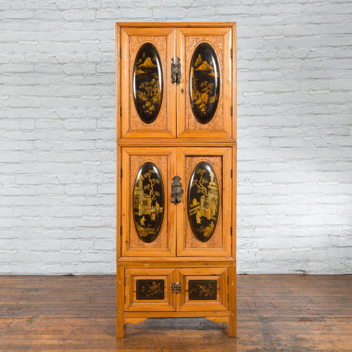 Tall Chinese 19th Century Qing Dynasty Wooden Cabinet with Chinoiserie Panels-2. Asian & Chinese Furniture, Art, Antiques, Vintage Home Décor for sale at FEA Home