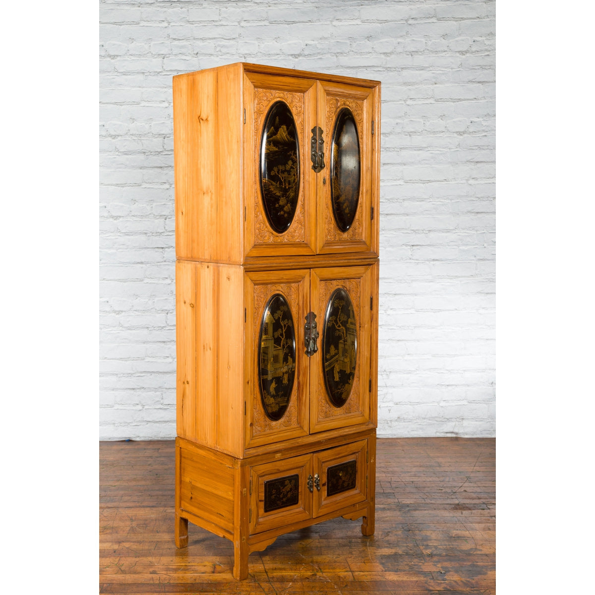 Tall Chinese 19th Century Qing Dynasty Wooden Cabinet with Chinoiserie Panels-6. Asian &amp; Chinese Furniture, Art, Antiques, Vintage Home Décor for sale at FEA Home