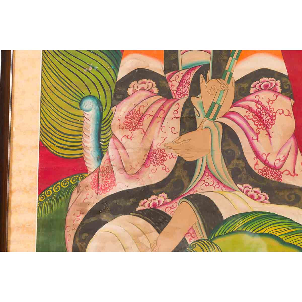 Large Framed Indian 19th Century Painting of Guanyin Sitting on a Dragon-12. Asian &amp; Chinese Furniture, Art, Antiques, Vintage Home Décor for sale at FEA Home