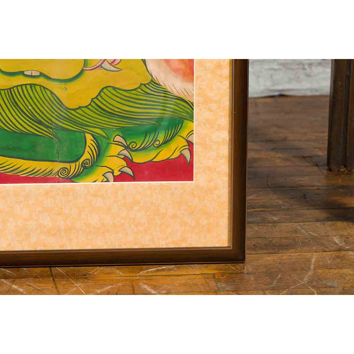 Large Framed Indian 19th Century Painting of Guanyin Sitting on a Dragon-15. Asian &amp; Chinese Furniture, Art, Antiques, Vintage Home Décor for sale at FEA Home