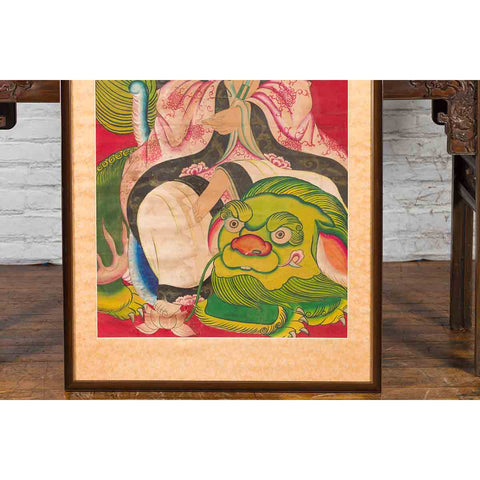 Large Framed Indian 19th Century Painting of Guanyin Sitting on a Dragon-YN7457-6. Asian & Chinese Furniture, Art, Antiques, Vintage Home Décor for sale at FEA Home