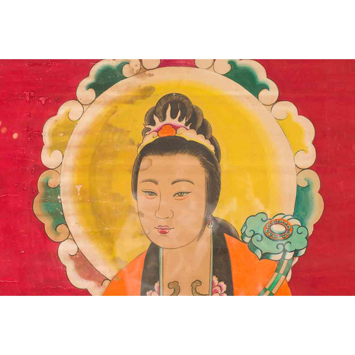 Large Framed Indian 19th Century Painting of Guanyin Sitting on a Dragon-8. Asian &amp; Chinese Furniture, Art, Antiques, Vintage Home Décor for sale at FEA Home