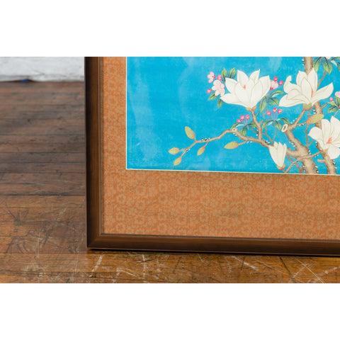 Qing Dynasty 19th Century Turquoise Print Depicting Birds Perched in a Tree-YN7458-13. Asian & Chinese Furniture, Art, Antiques, Vintage Home Décor for sale at FEA Home