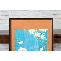 Qing Dynasty 19th Century Turquoise Print Depicting Birds Perched in a Tree