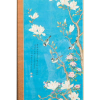 Qing Dynasty 19th Century Turquoise Print Depicting Birds Perched in a Tree