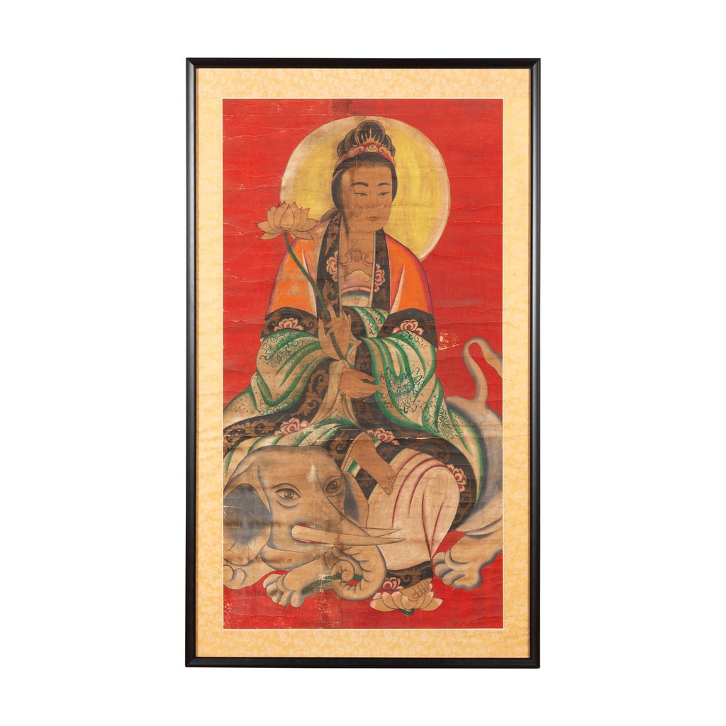 19th Century Indian Print with Guanyin the Bodhisattva of Compassion on Elephant