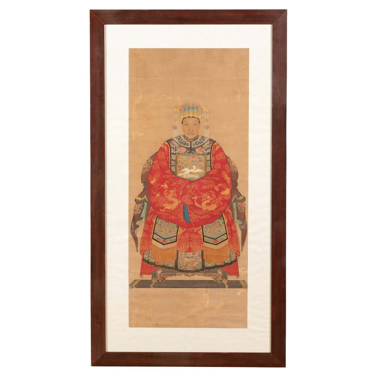 Chinese Qing Dynasty Period 19th Century Civil Official Painting on Linen Canvas-1. Asian & Chinese Furniture, Art, Antiques, Vintage Home Décor for sale at FEA Home