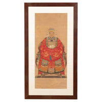 Chinese Qing Dynasty Period 19th Century Civil Official Painting on Linen Canvas
