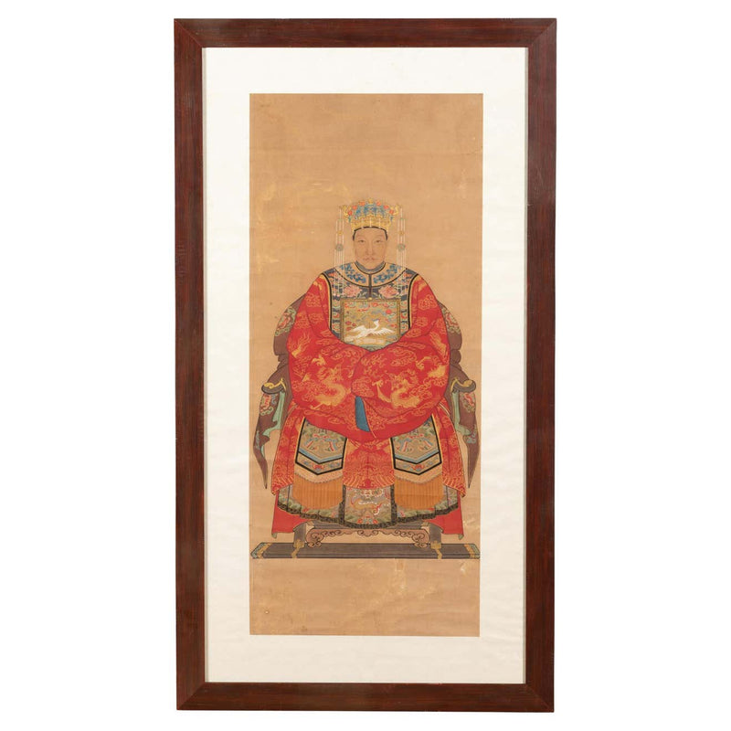 Chinese Qing Dynasty Period 19th Century Civil Official Painting on Linen Canvas-1. Asian & Chinese Furniture, Art, Antiques, Vintage Home Décor for sale at FEA Home