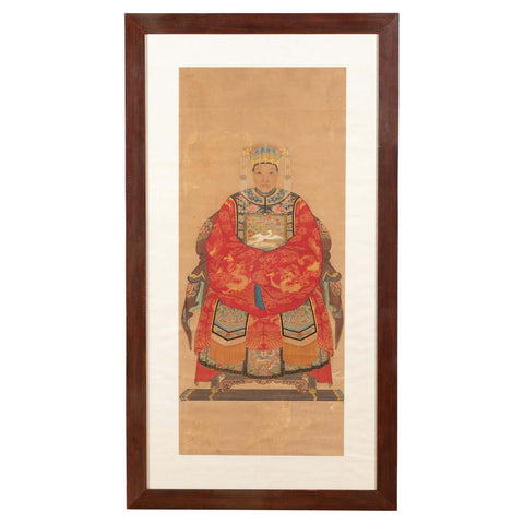 Chinese Qing Dynasty Period 19th Century Civil Official Painting on Linen Canvas-1. Asian & Chinese Furniture, Art, Antiques, Vintage Home Décor for sale at FEA Home