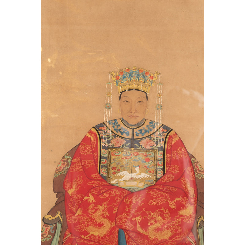 Chinese Qing Dynasty Period 19th Century Civil Official Painting on Linen Canvas-11. Asian & Chinese Furniture, Art, Antiques, Vintage Home Décor for sale at FEA Home