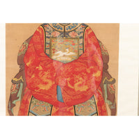Chinese Qing Dynasty Period 19th Century Civil Official Painting on Linen Canvas