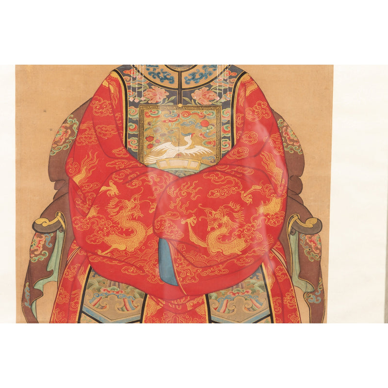 Chinese Qing Dynasty Period 19th Century Civil Official Painting on Linen Canvas-12. Asian & Chinese Furniture, Art, Antiques, Vintage Home Décor for sale at FEA Home