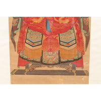 Chinese Qing Dynasty Period 19th Century Civil Official Painting on Linen Canvas