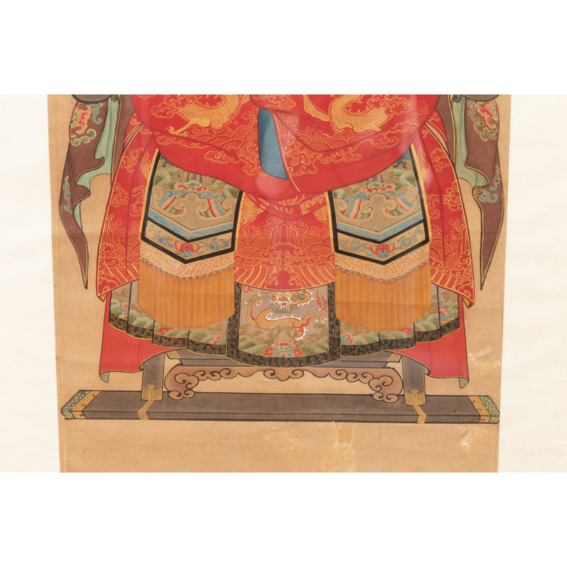 Chinese Qing Dynasty Period 19th Century Civil Official Painting on Linen Canvas-13. Asian & Chinese Furniture, Art, Antiques, Vintage Home Décor for sale at FEA Home