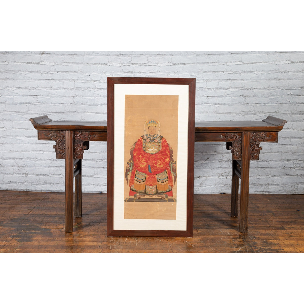 Chinese Qing Dynasty Period 19th Century Civil Official Painting on Linen Canvas-2. Asian & Chinese Furniture, Art, Antiques, Vintage Home Décor for sale at FEA Home